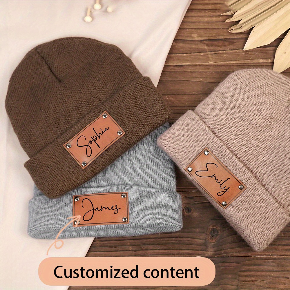 Custom Name Leather Label Knit - Beanie Cuffed Knit review and price