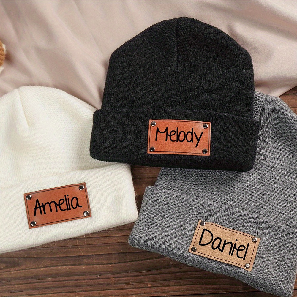 Custom Name Leather Label Knit - Beanie Cuffed Knit review and price