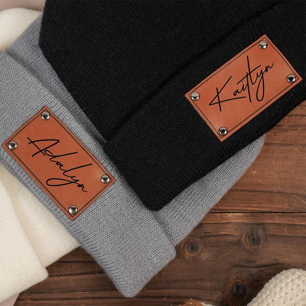 Custom Name Leather Label Knit - Beanie Cuffed Knit review and price